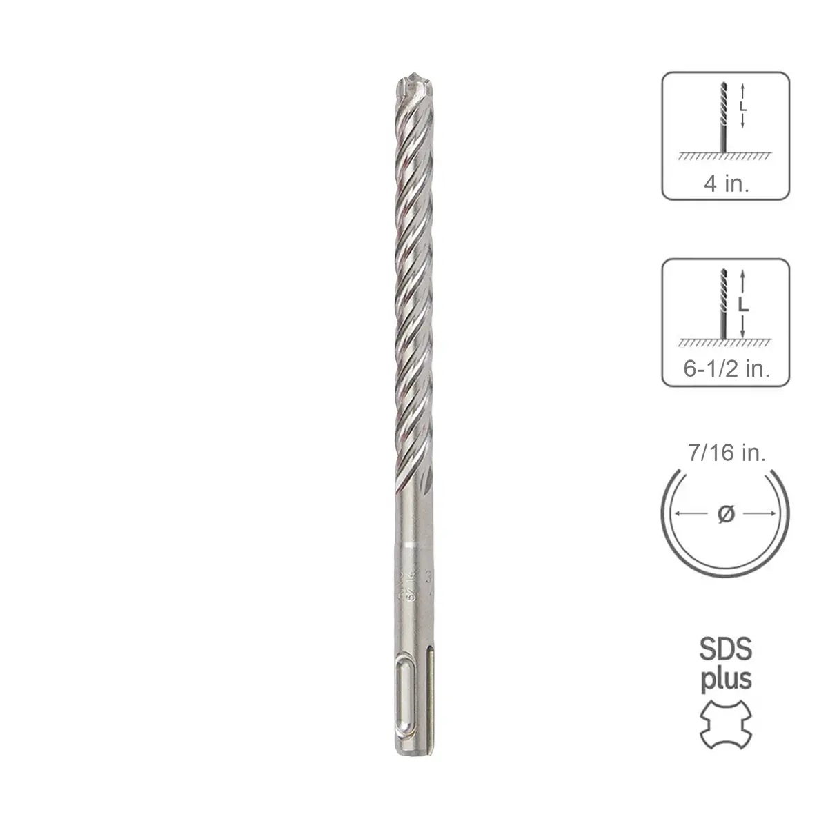 Sabercut 7/16 In. X 4 In. X 6-1/2 In. 4-Cutter Premium Full Head Carbide Sds Plus Drill Bit 1
