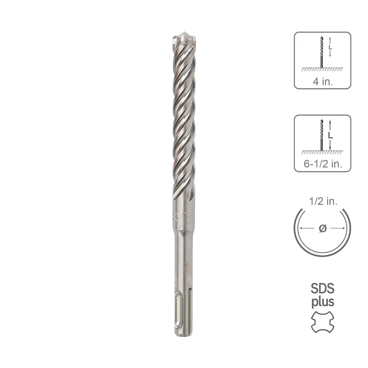 Sabercut 1/2 In. X 4 In. X 6-1/2 In. 4-Cutter Premium Full Head Carbide Sds Plus Drill Bit 1