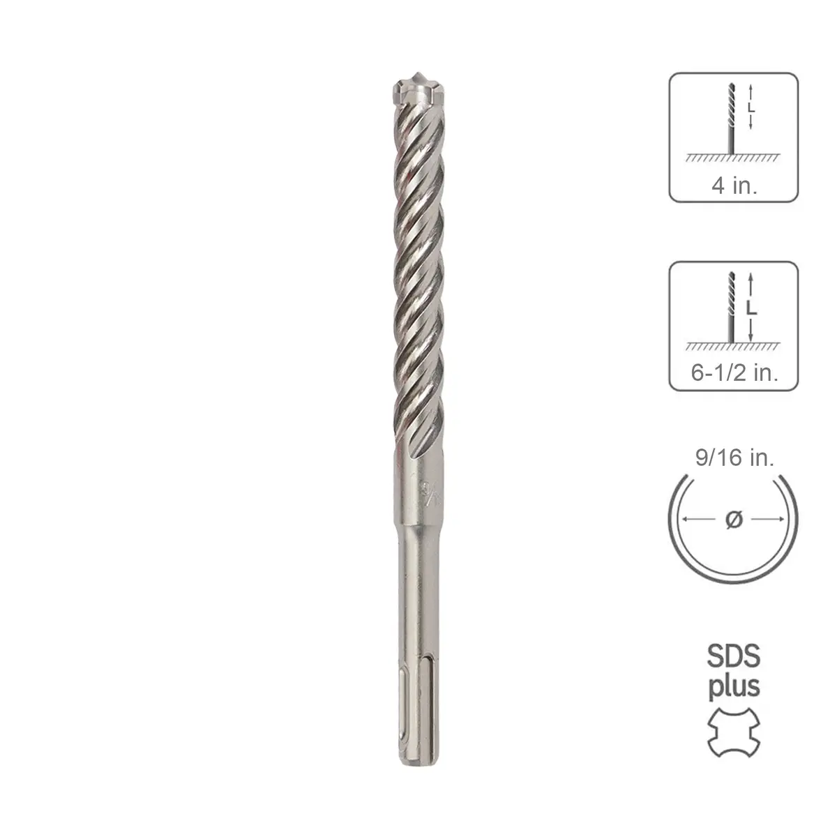 Sabercut 9/16 In. X 4 In. X 6-1/2 In. 4-Cutter Premium Full Head Carbide Sds Plus Drill Bit 1
