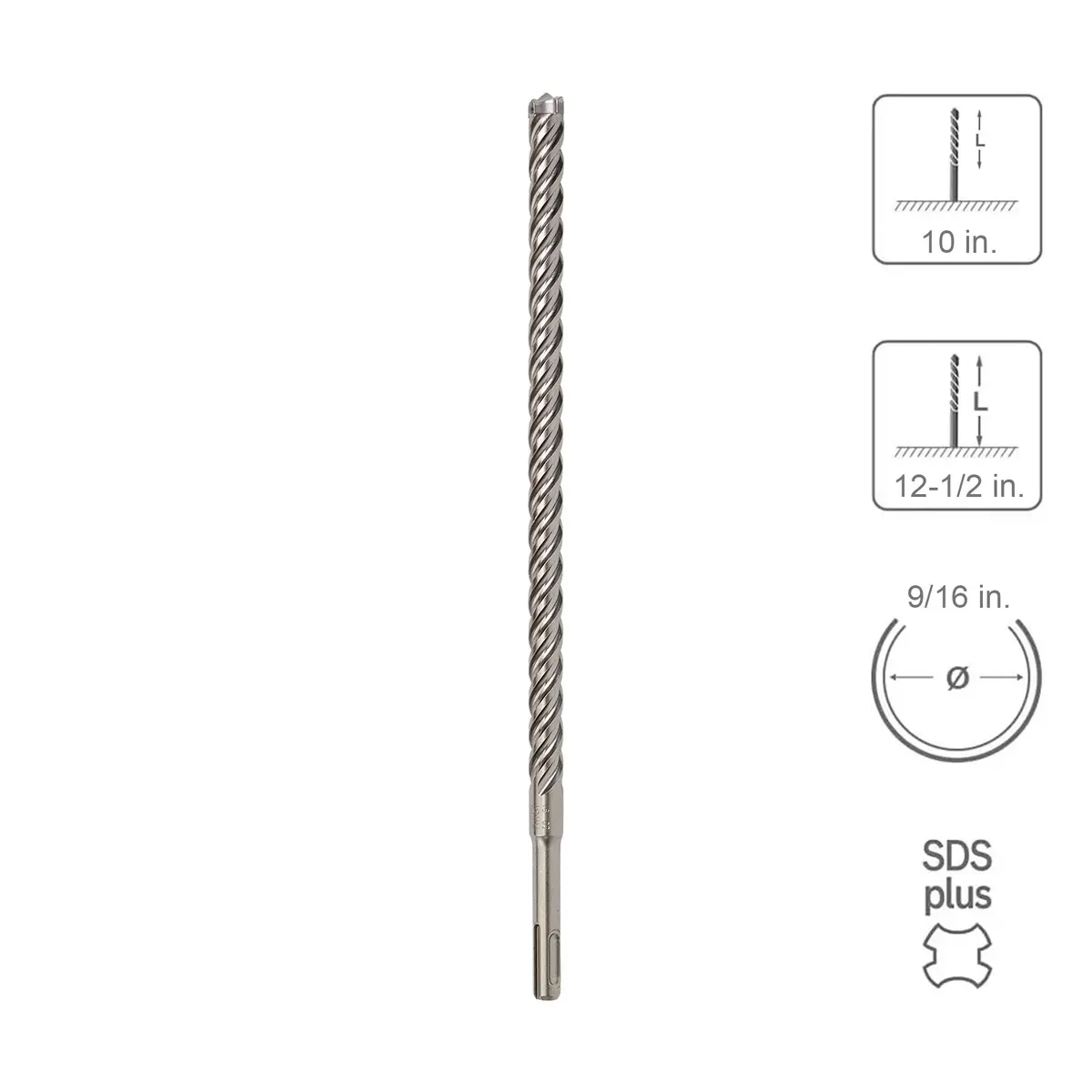 Sabercut 9/16 In. X 10 In. X 12-1/2 In. 4-Cutter Premium Full Head Carbide Sds Plus Drill Bit 1