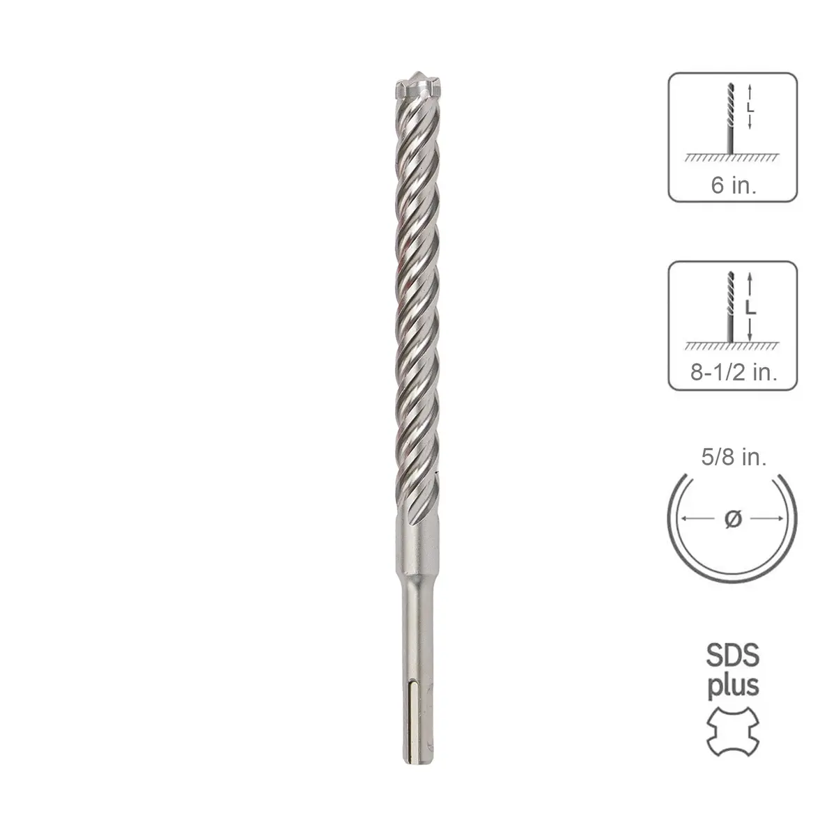 Sabercut 5/8 In. X 6 In. X 8-1/2 In. 4-Cutter Premium Full Head Carbide Sds Plus Drill Bit 1