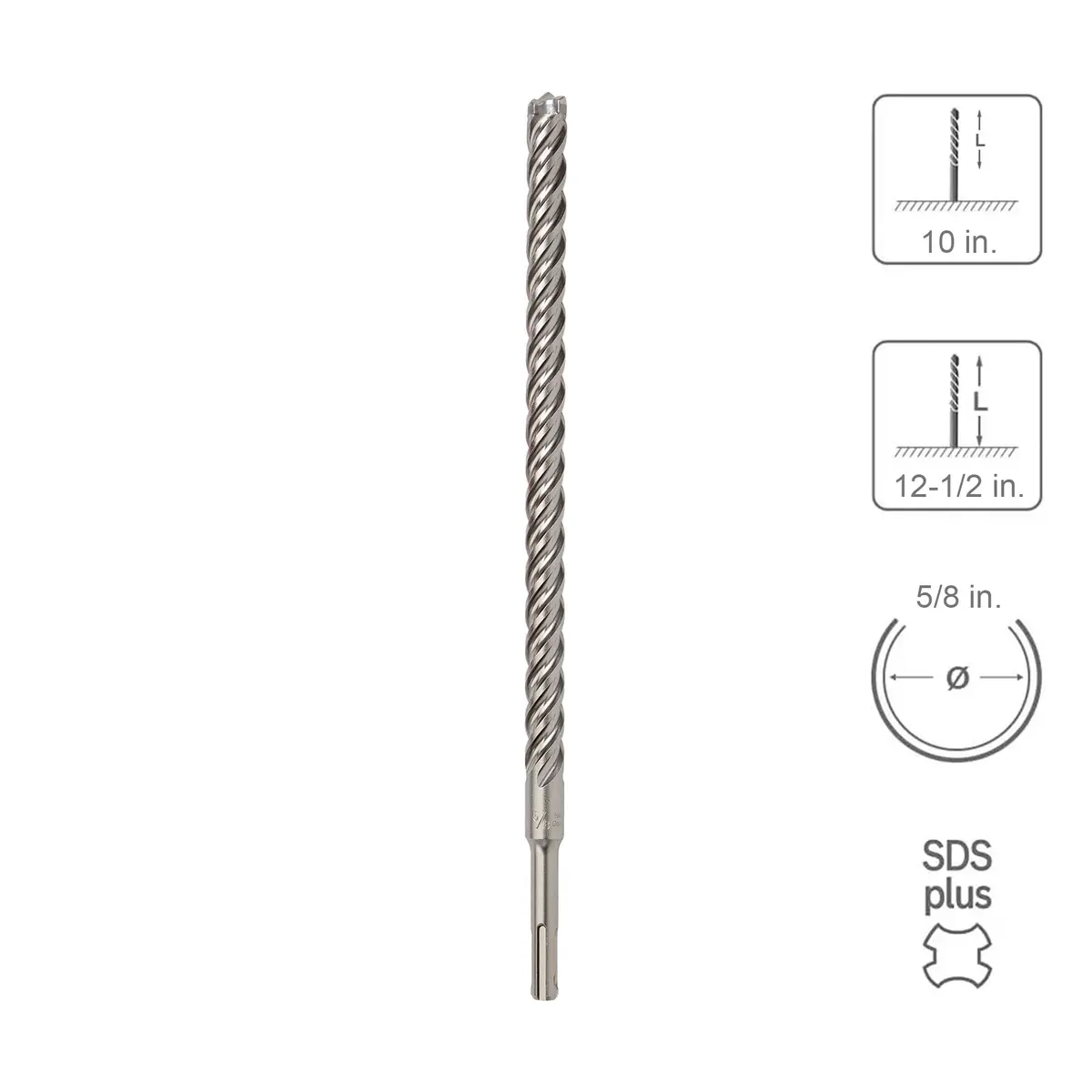 Sabercut 5/8 In. X 10 In. X 12-1/2 In. 4-Cutter Premium Full Head Carbide Sds Plus Drill Bit 1