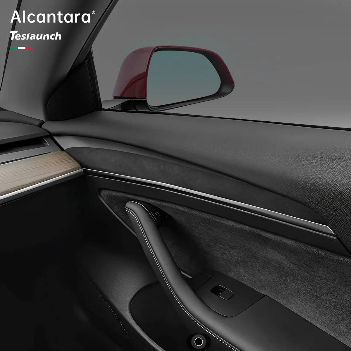 Alcantara Interior Front Door Trim Panel Caps (2 Pcs) For Tesla Model 3 (2021-2023) And Model Y 2023-2024 1