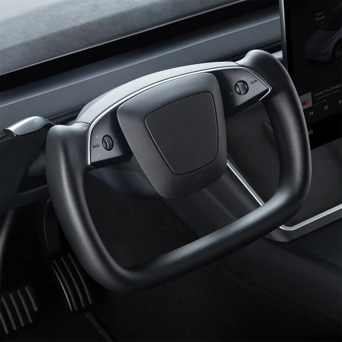 Nappa Leather Open-Bottom Yoke/Cyber Steering Wheel Driving Wheel Upgrade For Model Y Juniper/ Model 3 Highland 1