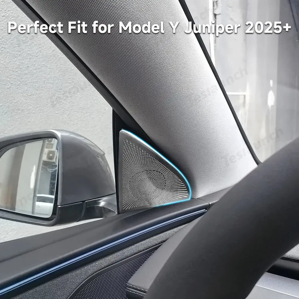 Stainless Steel Front Door Triangle Speaker Covers For Tesla Model Y Juniper 2025+ 2