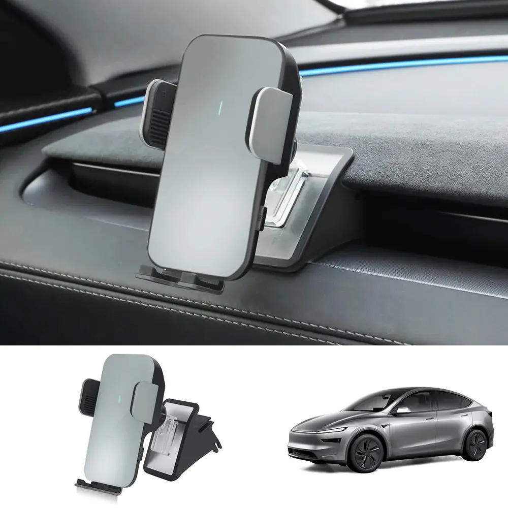 Dashboard Phone Holder With Solar Auto Clamp For Tesla Model Y Juniper 2025+ 2