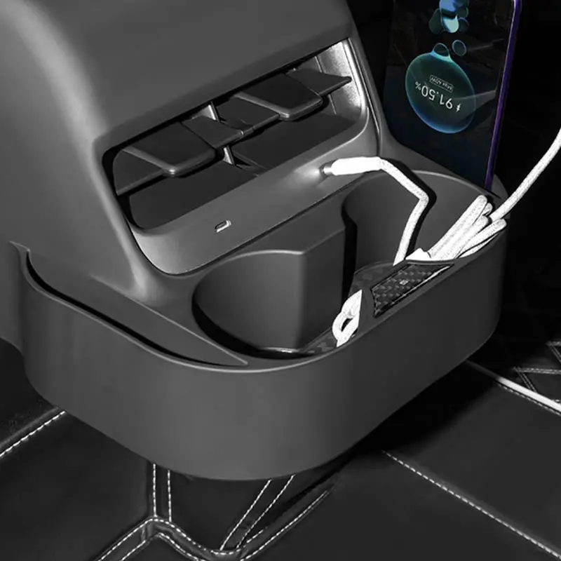 Rear Exhaust Cup Holder Storage Box For Tesla Model 3 (2017-2023) / Model Y (2020-2024) 1