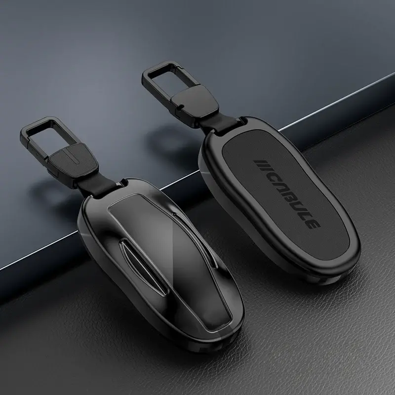 Alloy And Leather Key Fob Cover For Tesla Model 3/Y/S/X 1
