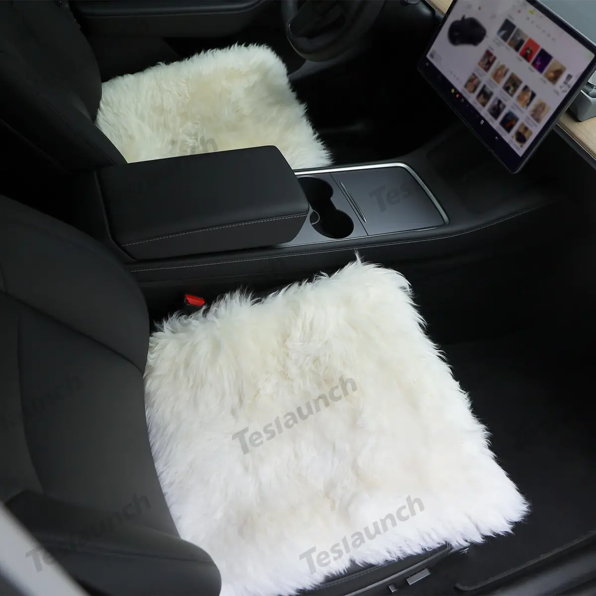 Faux Sheepskin Front Seat Covers Black/White For Tesla Model S/X/3/Y/Cybertruck-2Pcs 1