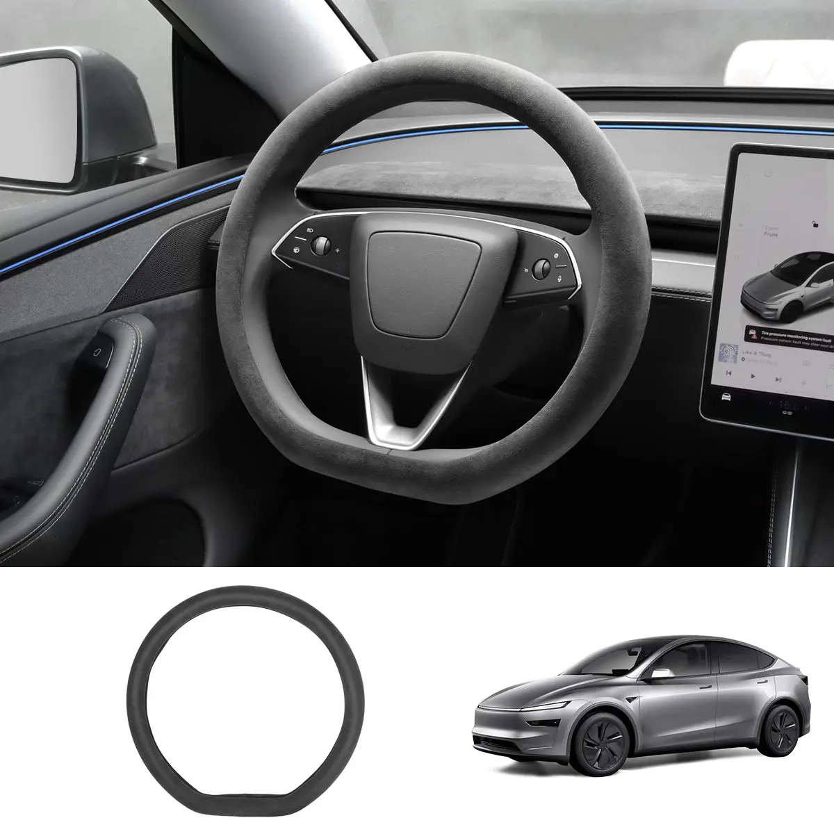 Alcantara One-Piece Steering Wheel Cover For Tesla Model Y Juniper 2025+/ Model 3 Highland 2024+ 1