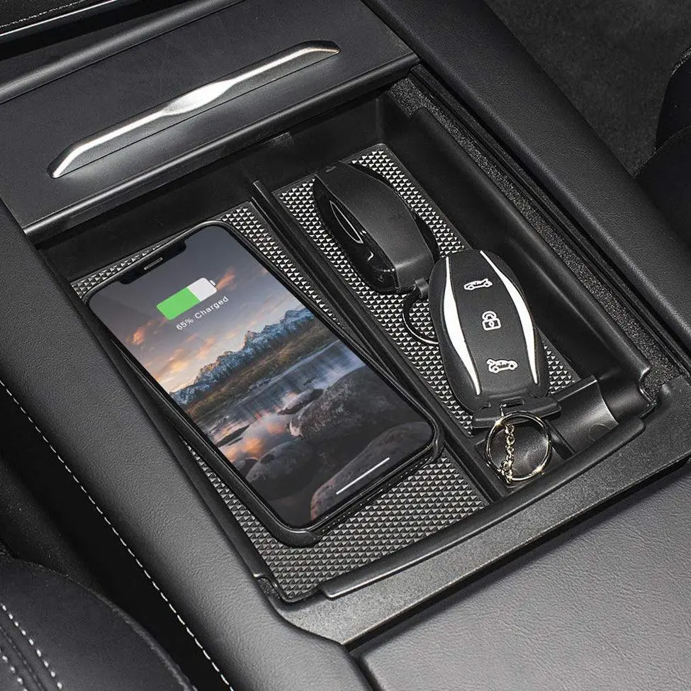 Model S/X Center Console Organizer Storage Box With Wireless Phone Charger (2016-2020) 1