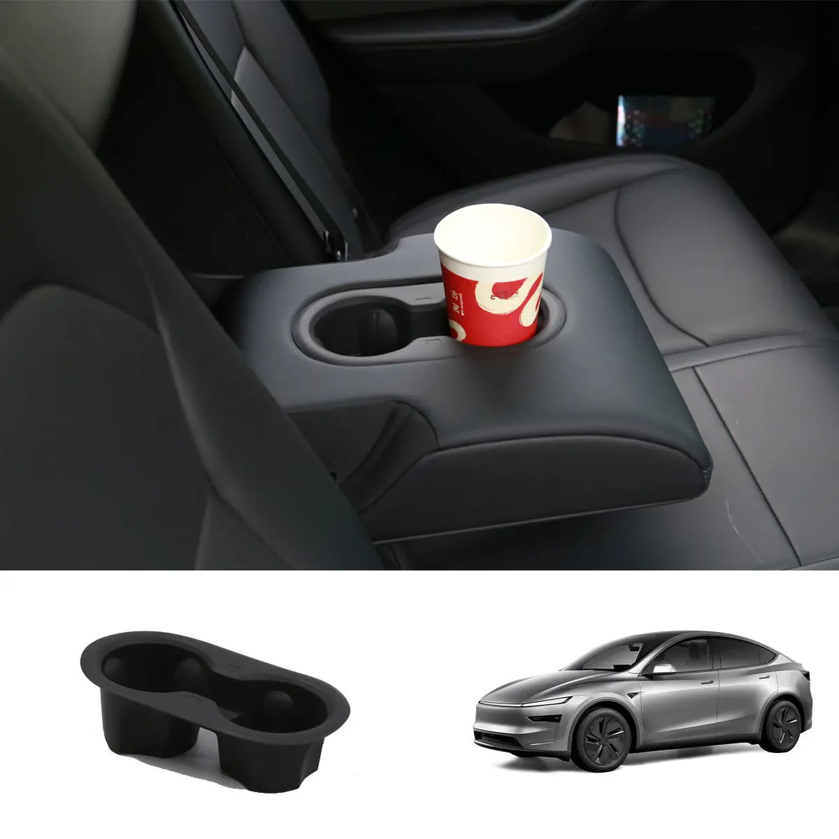 Seat Rear Non-Slip Silicone Cup Holder Insert  For Tesla Model Y Juniper 2025+ 1