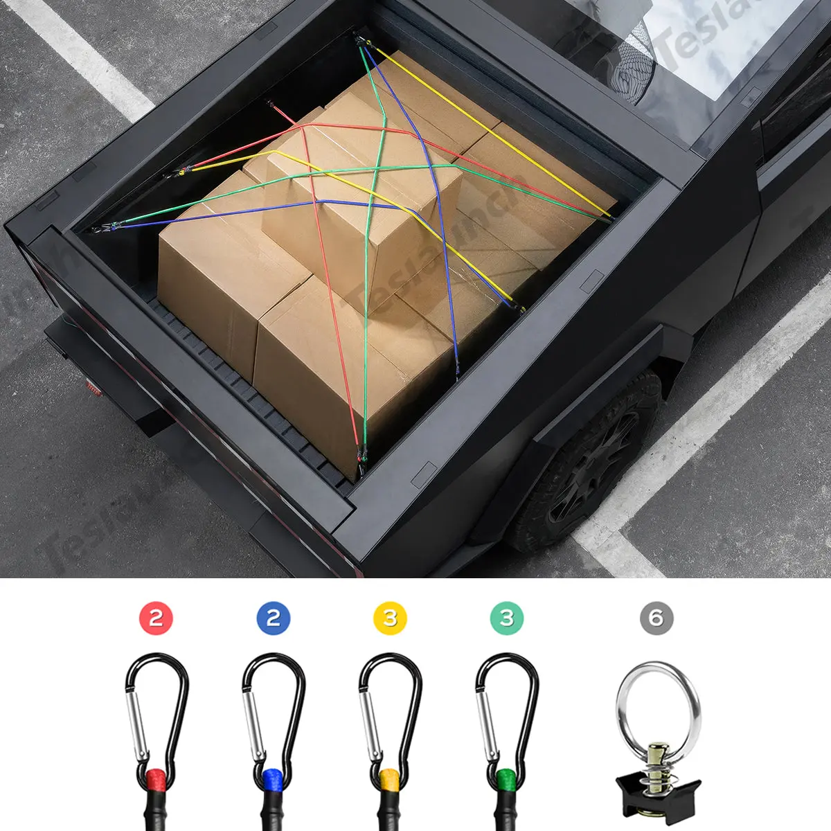 16 Pcs Assorted Medium & Long Bungee Cord Straps Kit - Tesla Cybertruck Bed 1