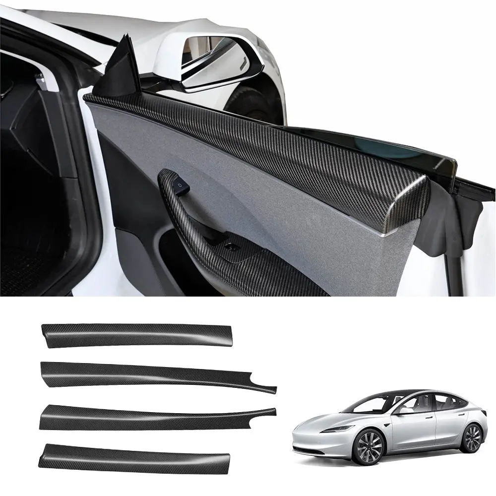 [Real Carbon Fiber] Front & Rear Door Upper Overlay Covers (4 Pcs) For Tesla Model 3 Highland 2024+ 2