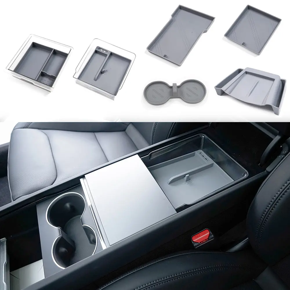 2024+ Model 3 Highland Center Console Organizer Tray Designed For  Armrest Storage Box Cup Pad Wireless Charging Pad Set 1