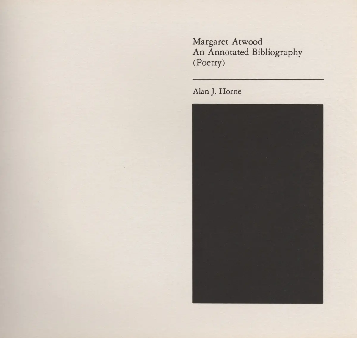 Annotated Bibliography Of Margaret Atwood (Poetry) 1