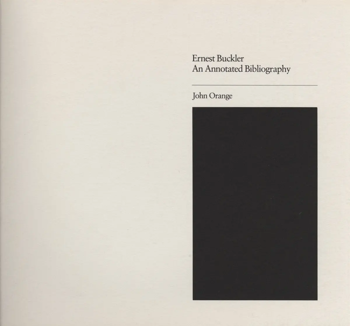 Annotated Bibliography Of Ernest Buckler 1
