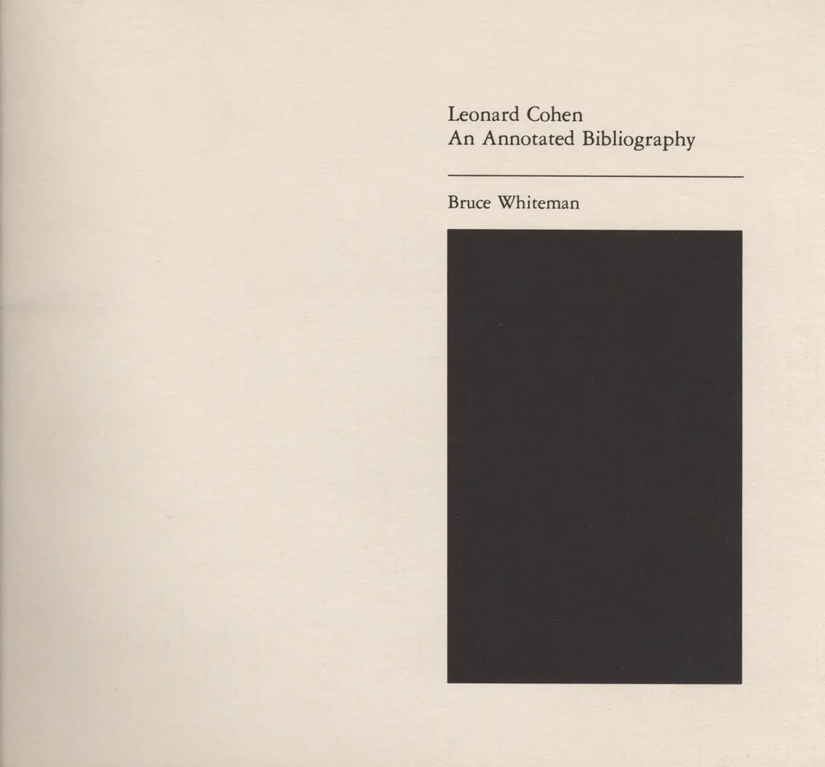 Annotated Bibliography Of Leonard Cohen 1