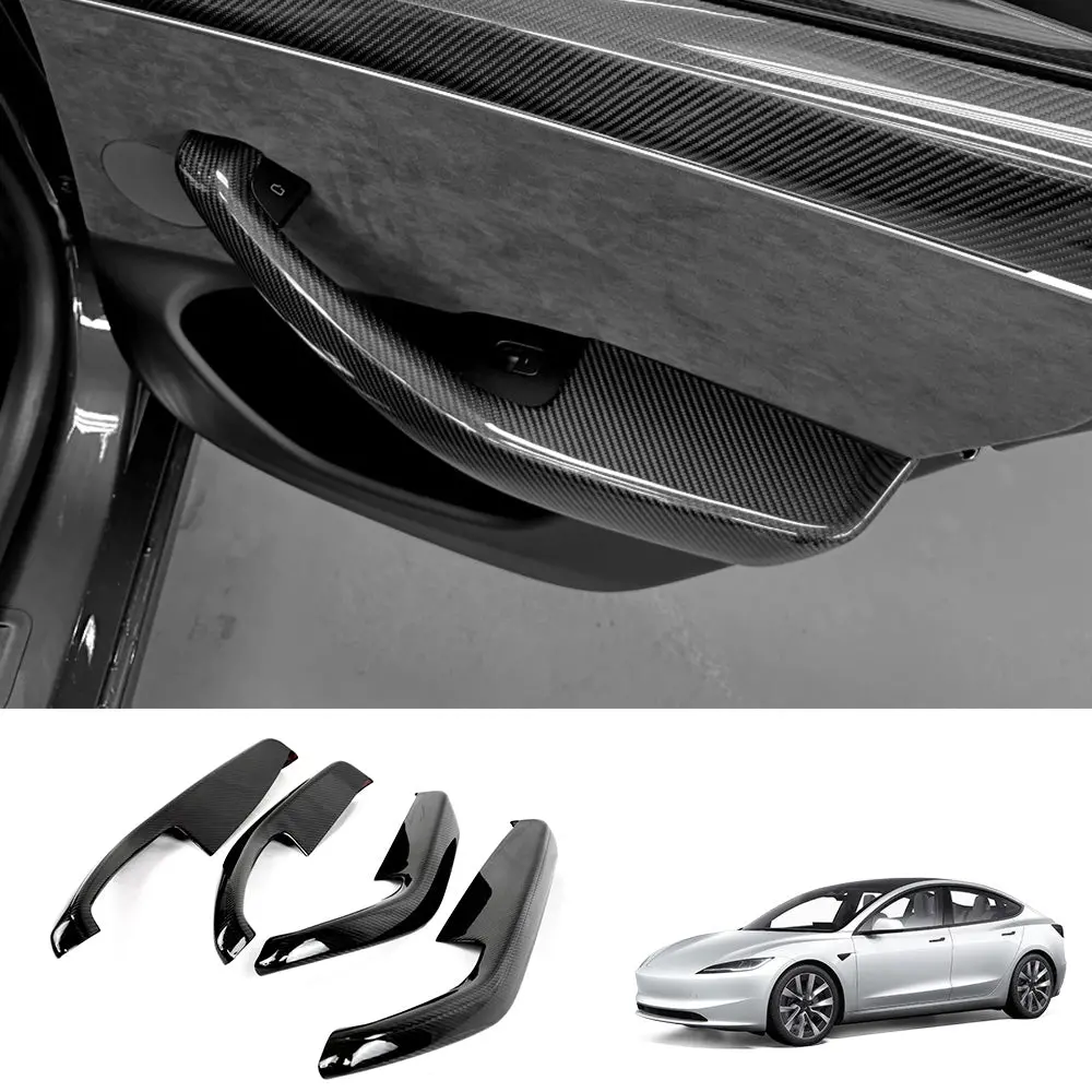 [Real Carbon Fiber] Front & Rear Door Armrest Overlays Covers (4 Pcs) For Tesla Model 3 Highland 2024+ 1