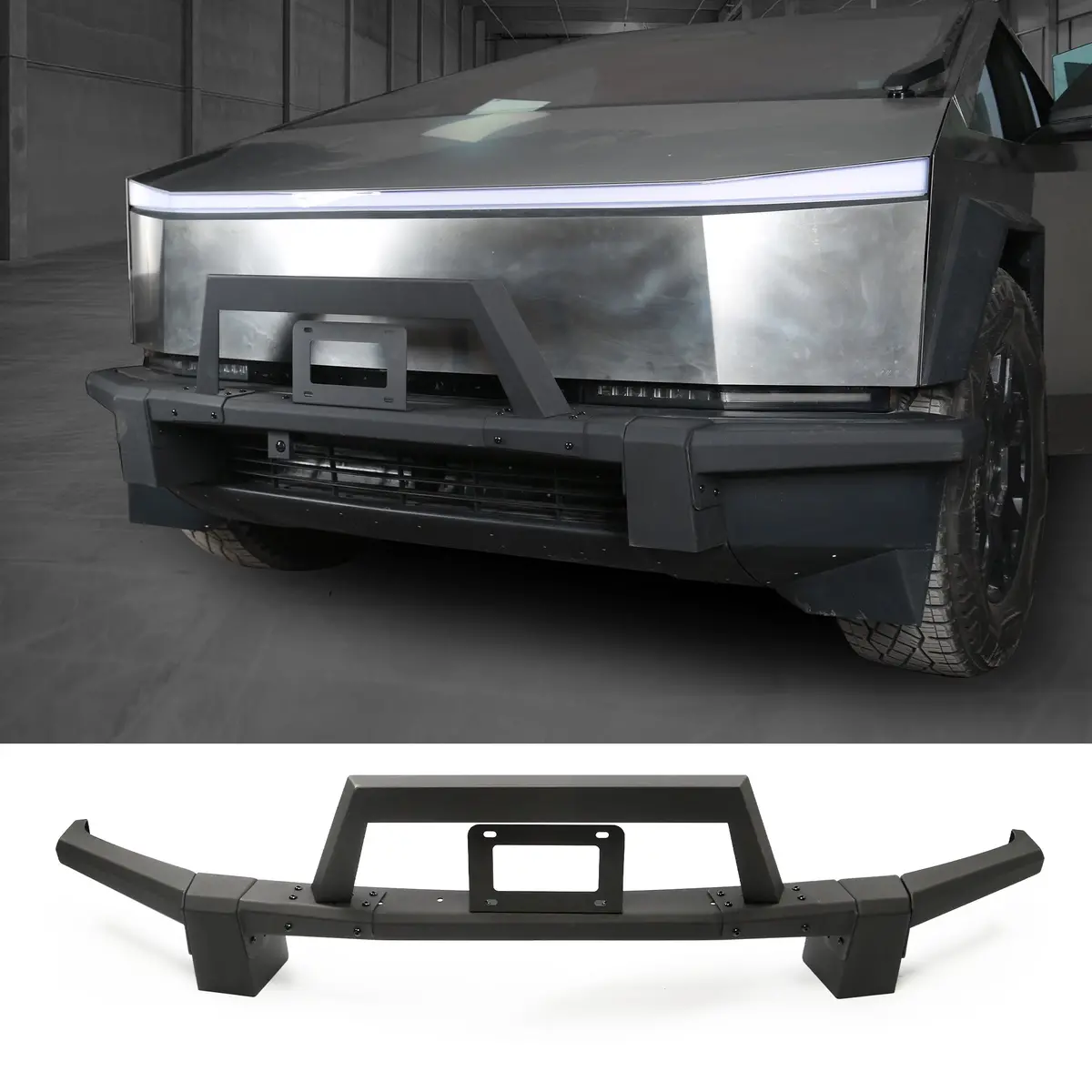 Heavy Duty Front Bumper With License Plate Frame For Tesla Cybertruck 1