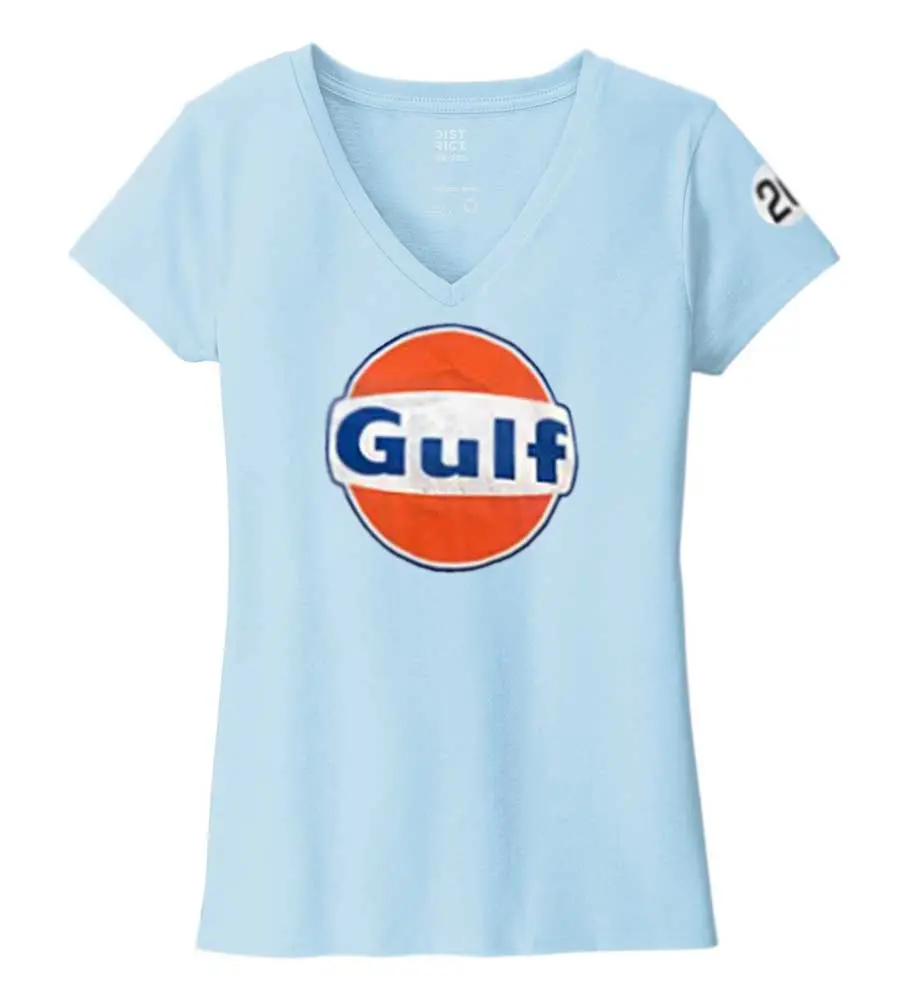 Gulf Vintage Ladies Blue V-Neck Tee 1