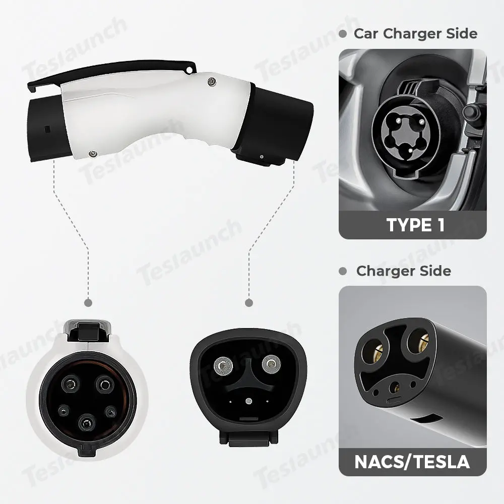 To J1772 Adapter Charger For Tesla All Model S/X/3/Y, 40Amp / 250V Ac Max, For Level 1 - Level 2 Charging, Ip44 Weatherproof 2