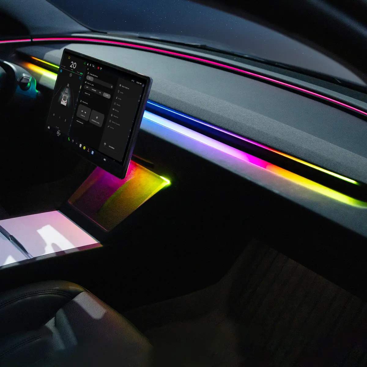 Interior Led Ambient Lights With App Control For Tesla 2024+ Model 3 Highland – Dashboard & Wireless Charging Frame 1