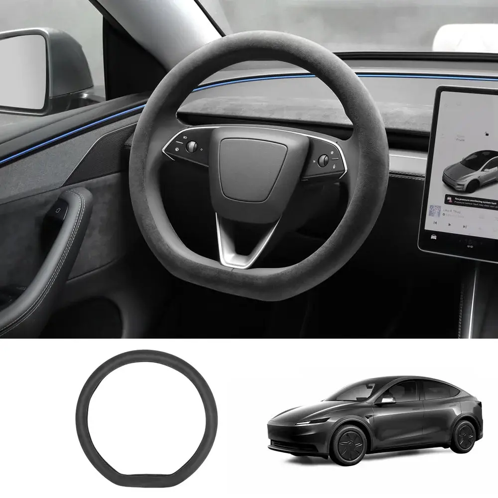 Alcantara Steering Wheel Cover (Hand Stitch, Half-Open, One-Piece) For 2026 New Tesla Model Y Standard 1
