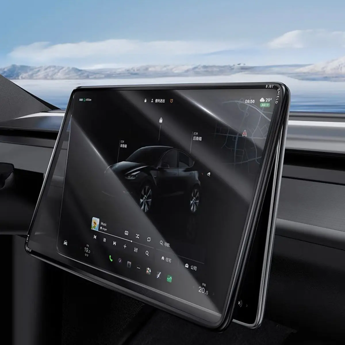 All-In-One Central Screen Tempered Glass & Frame Cover For Tesla Model 3/Y 1