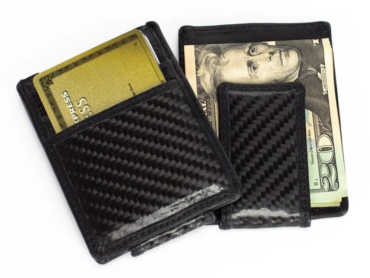 Carbon Fiber Leather Wallet With Money Clip Black 1