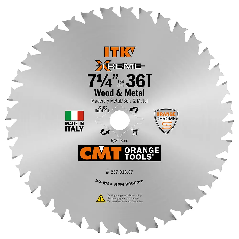 Cmt 257.036.07 Itk Xtreme 7-1/4-In X 36 Teeth Wood & Metal Saw Blade For General Purpose Cutting 1