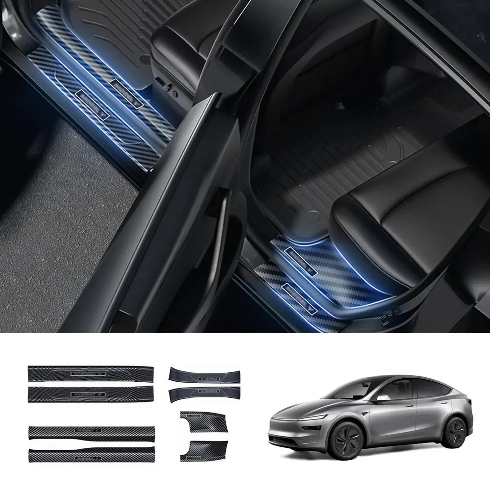 Carbon Fiber Style Door Sill Protector Set (8 Pieces) For Tesla Model Y Juniper 2025+ 1