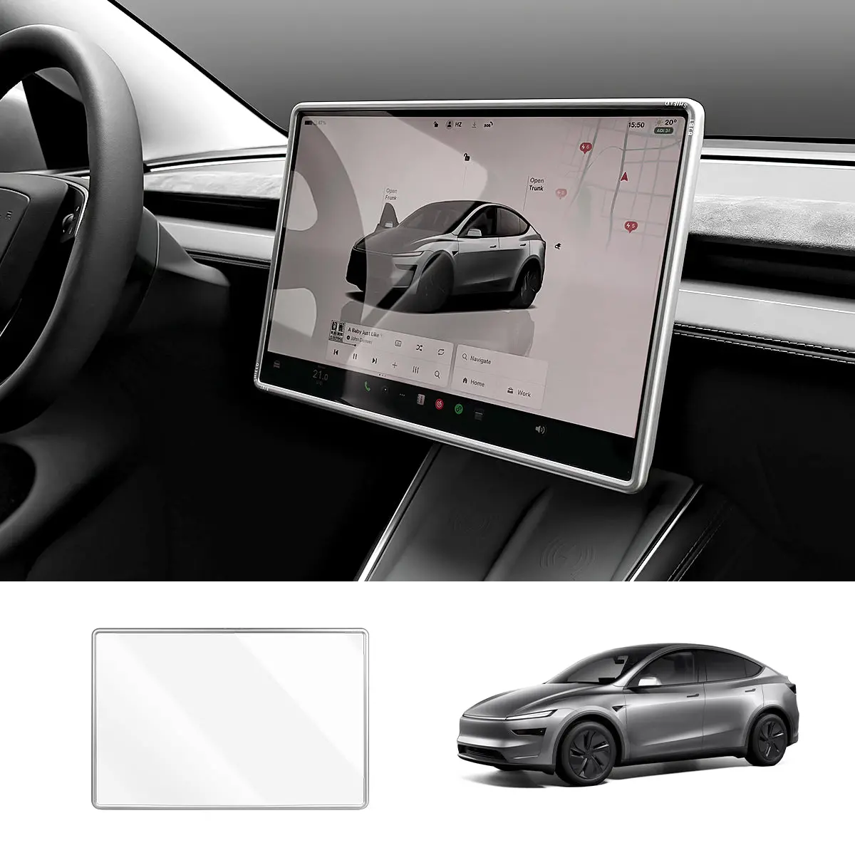 All-In-One Central Screen Tempered Glass & Frame Cover For Tesla Model Y Juniper 2025+ 1