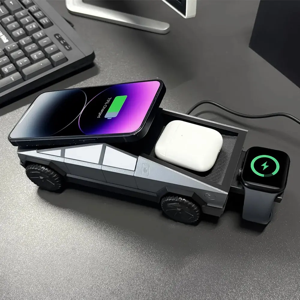 Cybertruck-Inspired 3-In-1 Wireless Charger & Stand For All Cars 1
