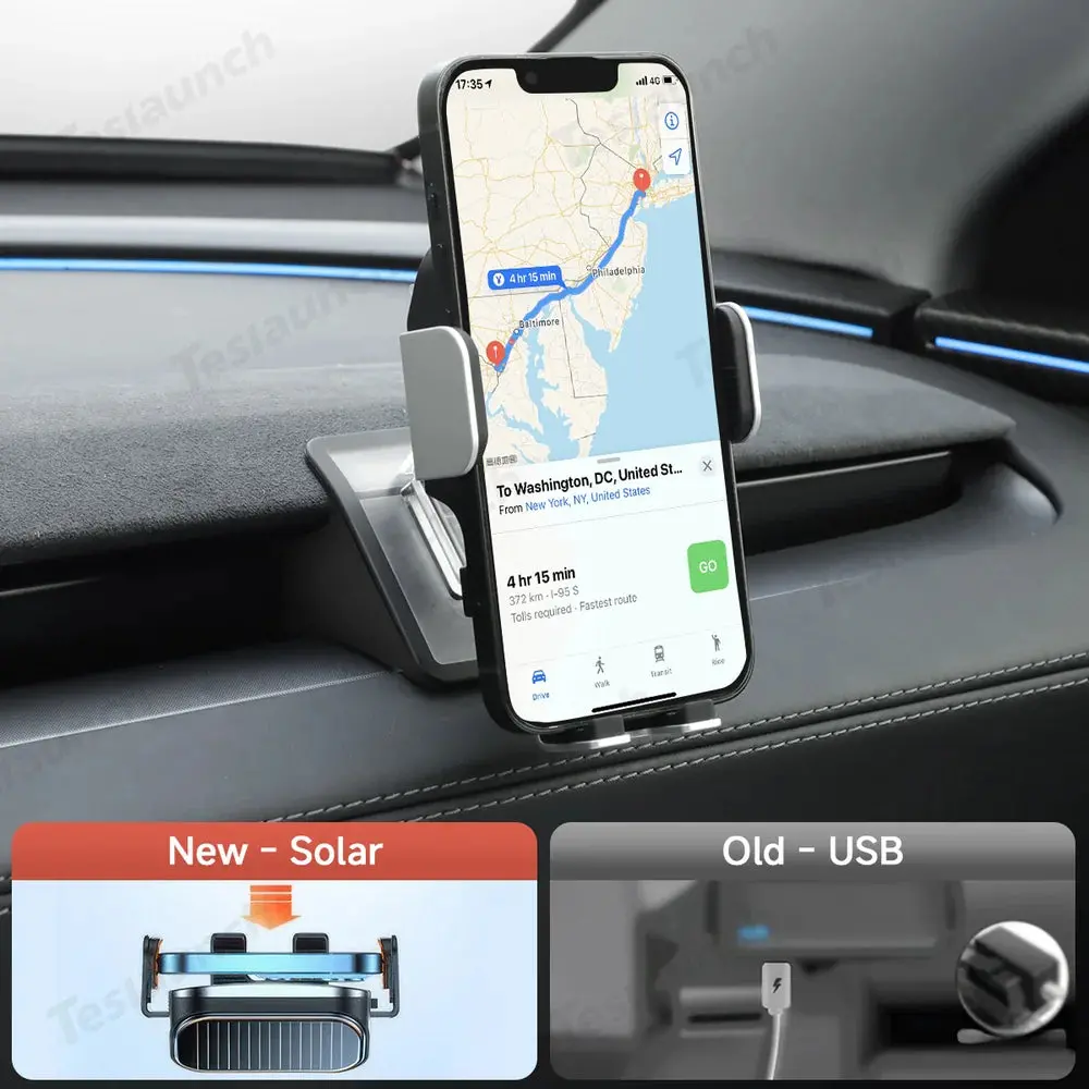 Dashboard Phone Holder With Solar Auto Clamp For Tesla Model Y Juniper 2025+ 2