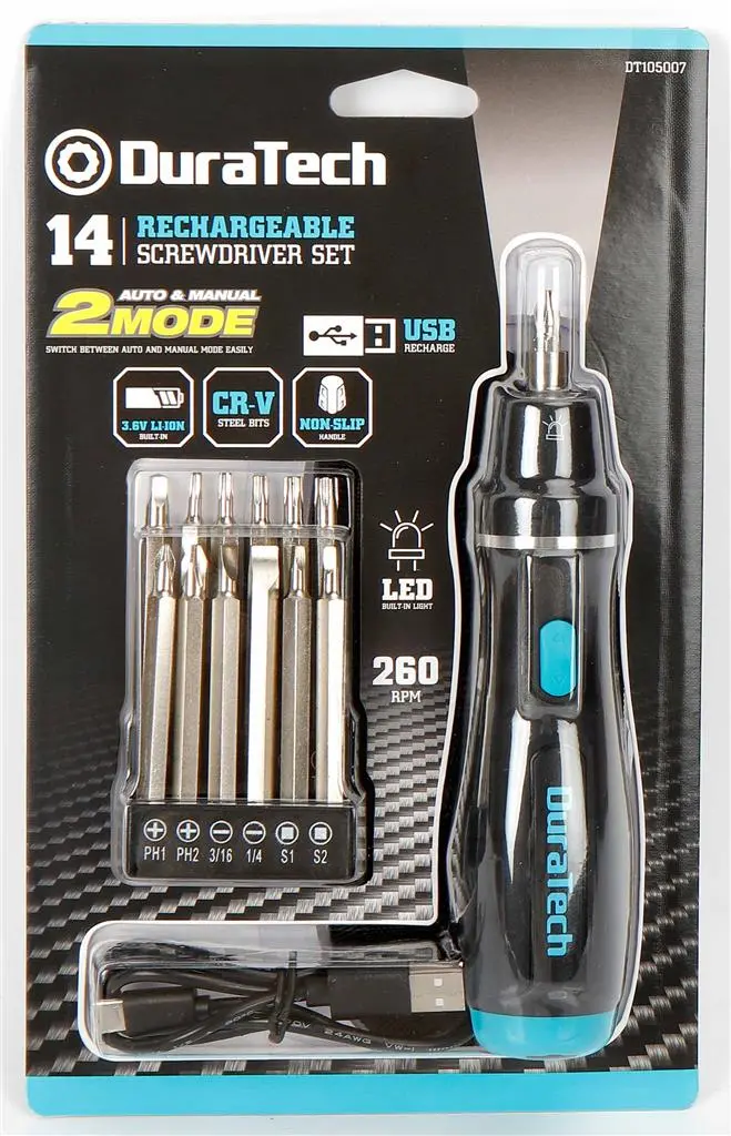 Duratech 14Pc 3.6V Li-Ion Rechargeable Screwdriver Set 1