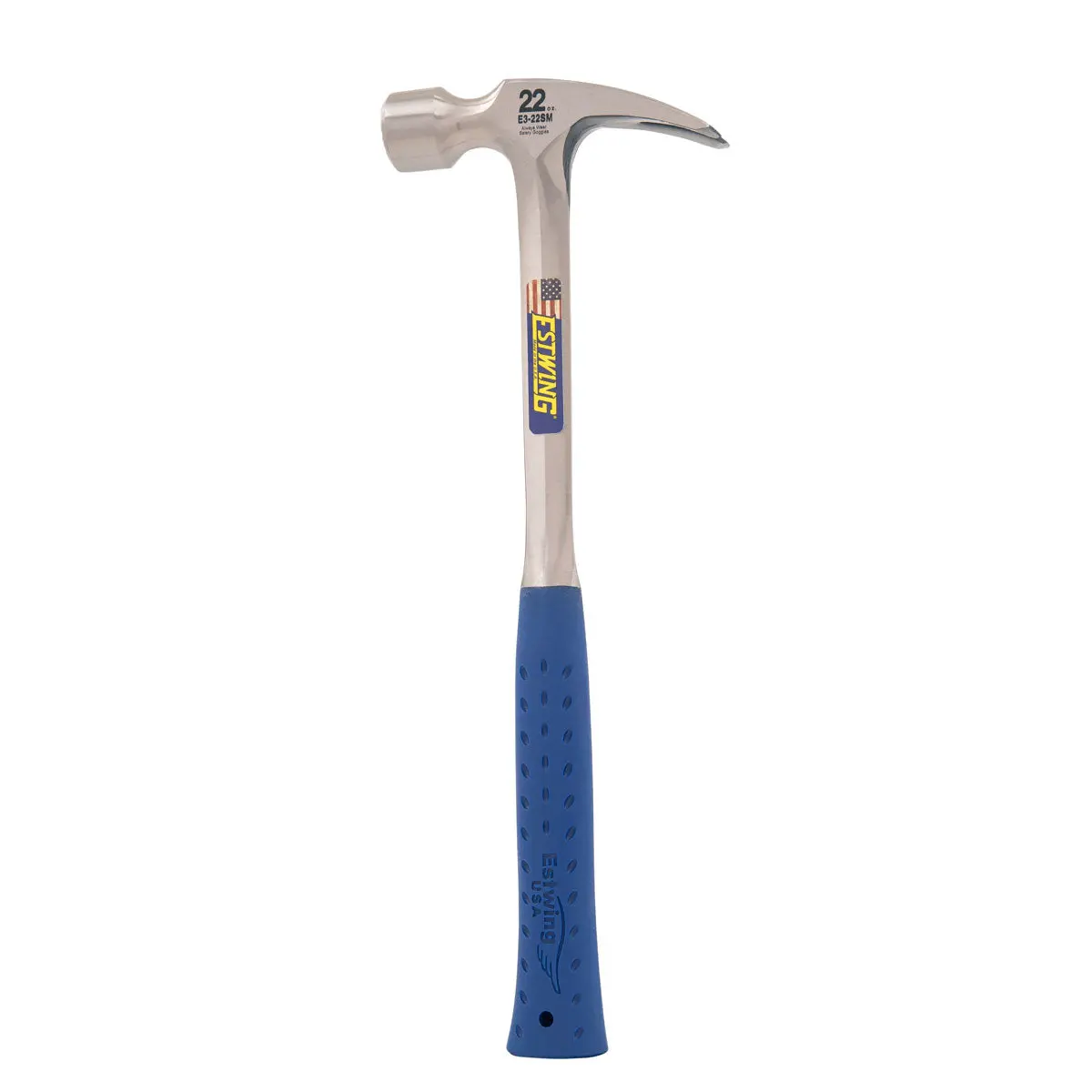 Estwing E3-22Sm 22 Oz. X 16 In. Milled Checkered Face Blue Shock Reduction Grip Solid Steel Straight Claw Framing Hammer 1