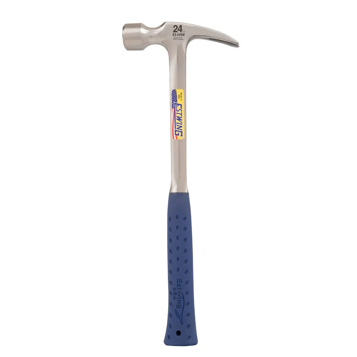 Estwing E3-24Sm 24 Oz. X 16 In. Milled Checkered Face Blue Shock Reduction Grip Solid Steel Straight Claw Framing Hammer 1