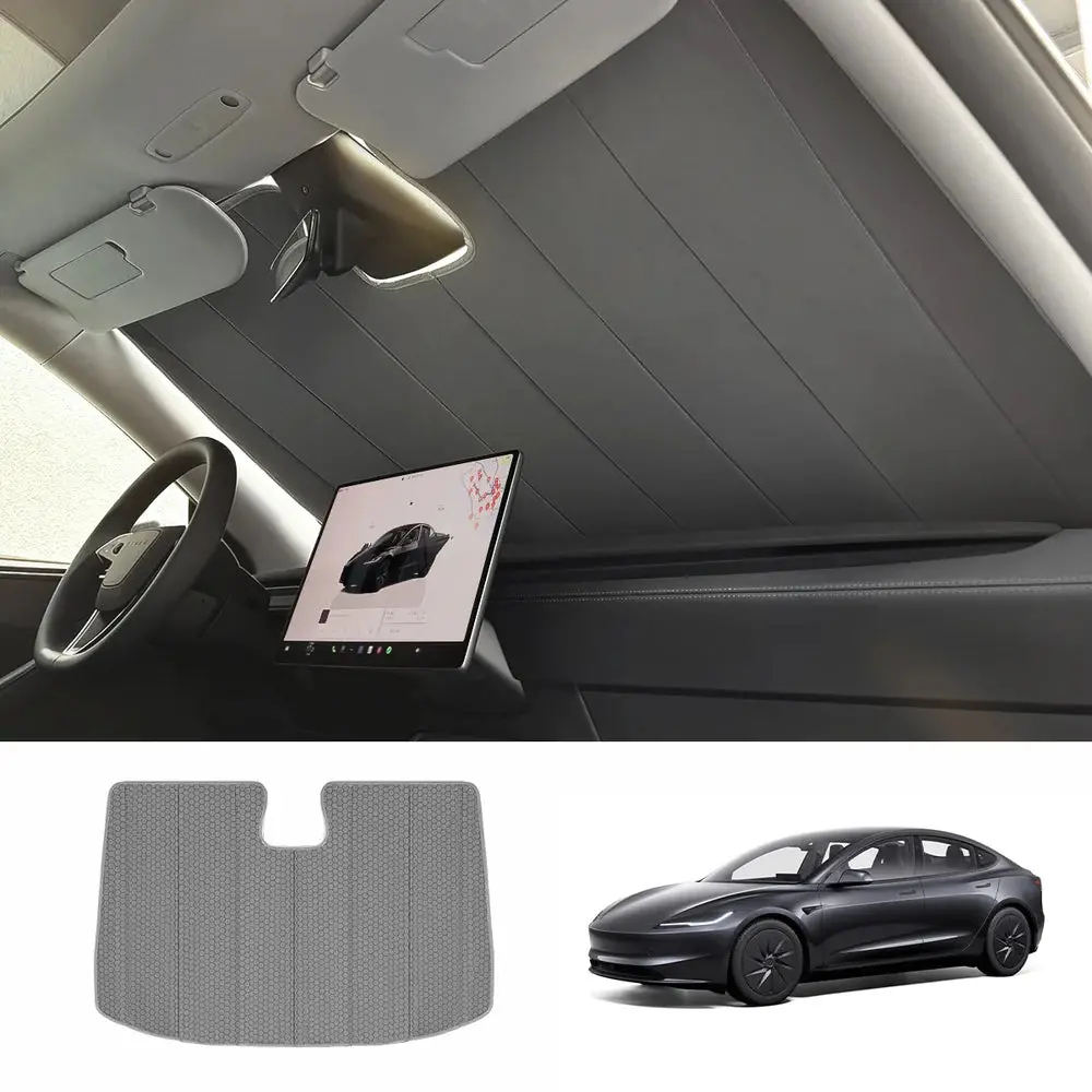 Graphite-Insulated Foldable Front Windshield Sunshade For Tesla Model 3 Highland Standard 2025+ 1