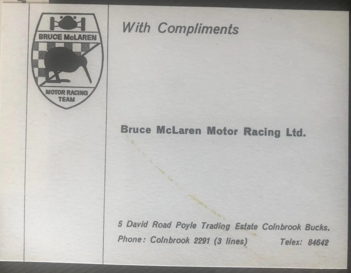 Bruce Mclaren Motor Racing Ltd Compliments Slip 1