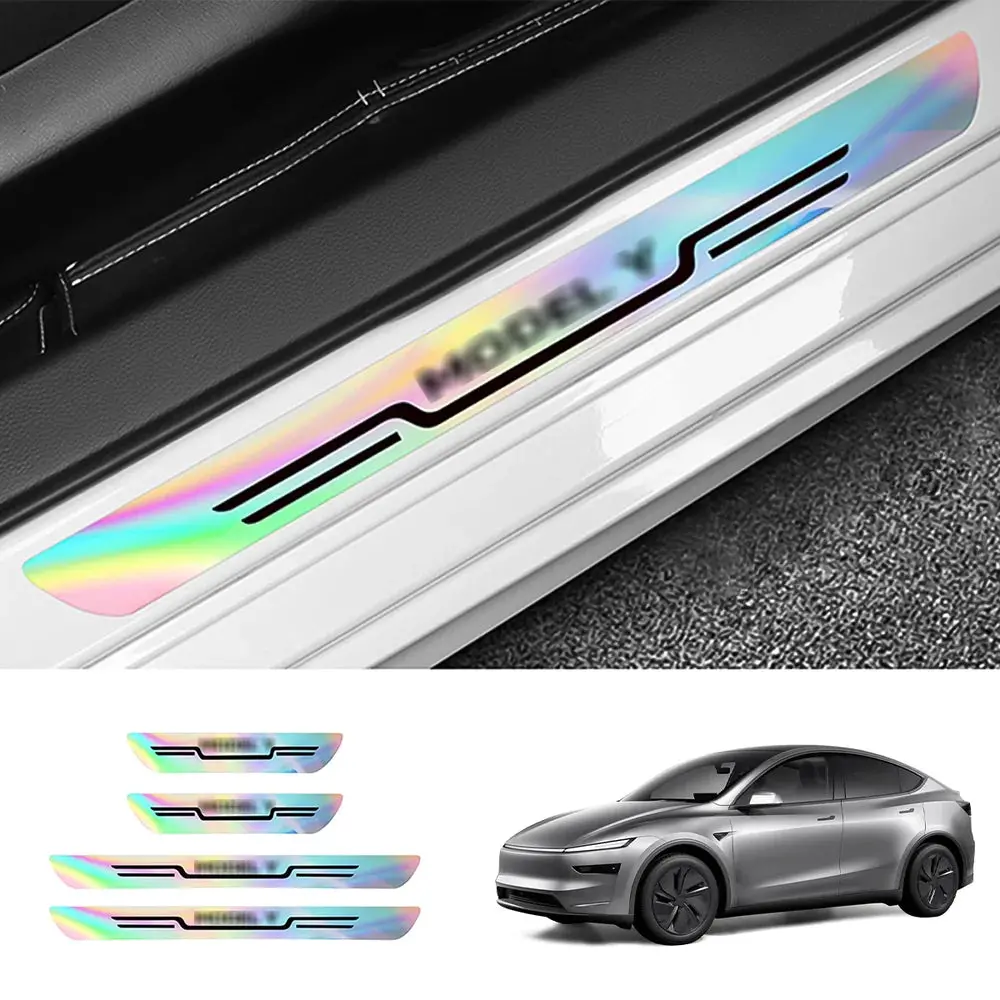 Laser-Effect Door Sill Protector Stickers For Tesla Model Y Juniper 2025+ (4Pcs) 1