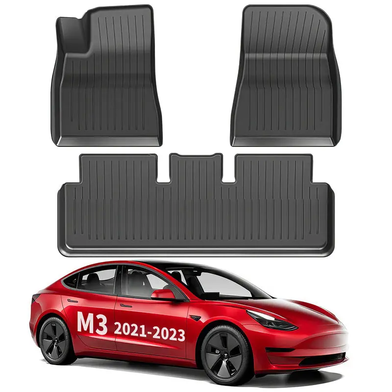 All Weather Tpe Interior Floor Mats Cargo Liners Set For 2021-2023 Tesla Model 3 1