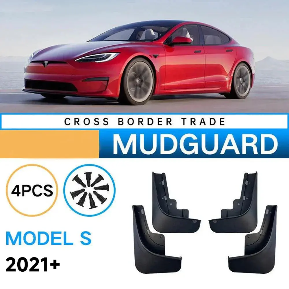 Model S Mud Flaps Custom Front Rear Mudguard Kit For Tesla, No Drill Fender (4 Pcs) (2021+) 1