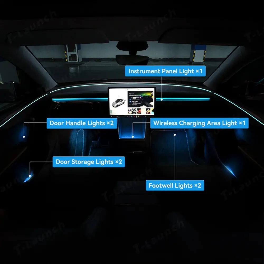 Interior Rgb Ambient Lighting Kit For Tesla Model Y Juniper / Model 3 Highland 4