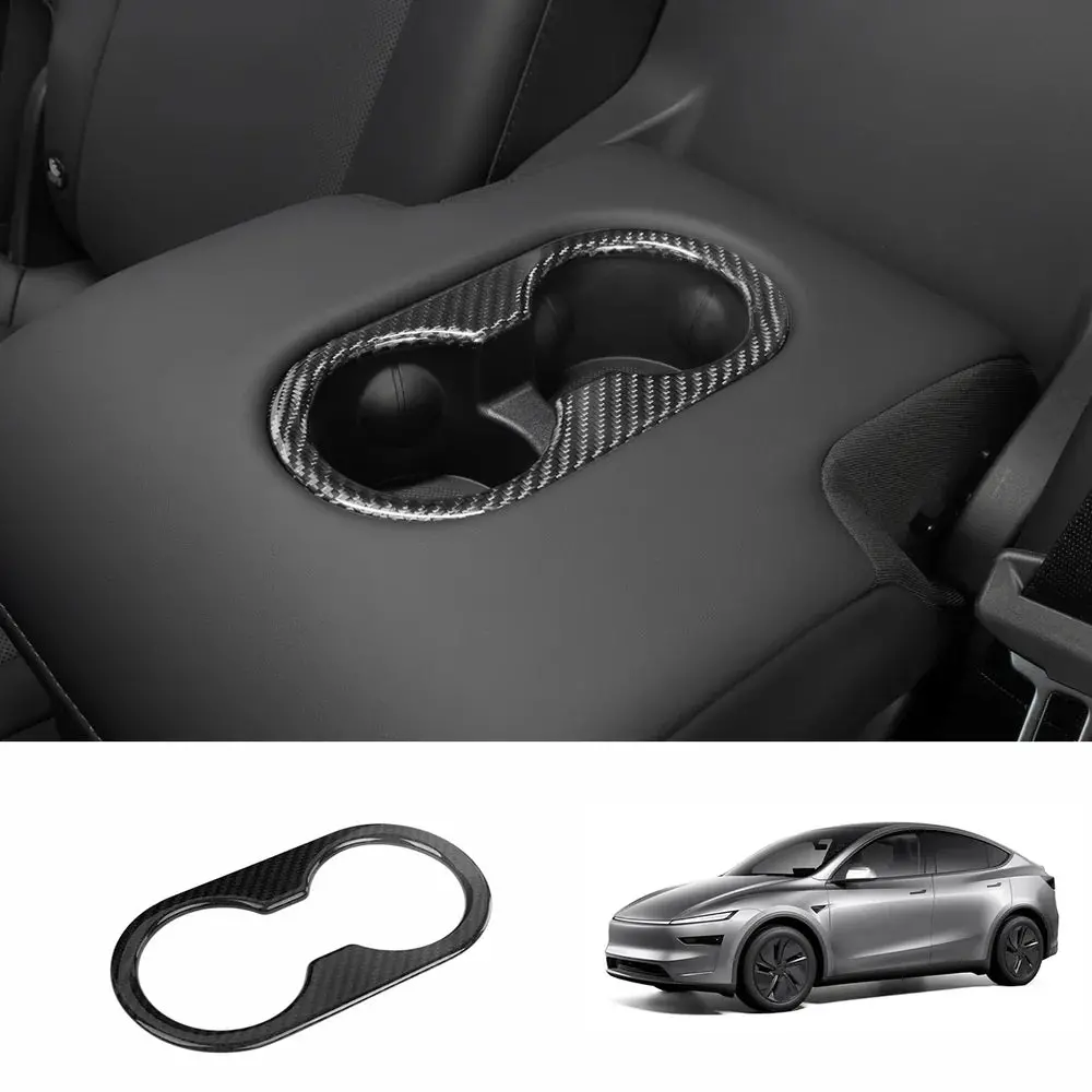 [Real Carbon Fiber] Rear Armrest Cup Holder Cover For Tesla Model Y Juniper 2025+ 1