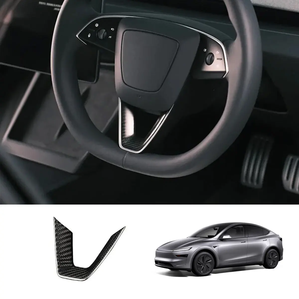 [Real Carbon Fiber] Steering Wheel V-Cover For Tesla Model Y Juniper 2025+ 1
