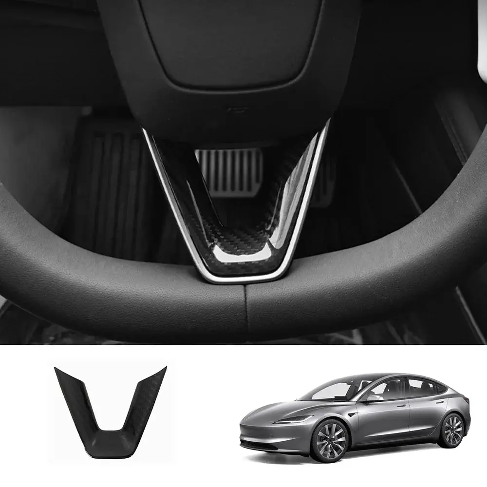 [Real Carbon Fiber] Steering Wheel V-Cover For Tesla 2024+ Model 3 Highland 1