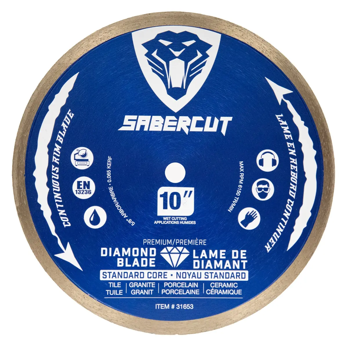 Sabercut 10 In. X 5/8 In. Silent Continuous Rim Tile, Porcelain & Granite Segmented Diamond Blade 1