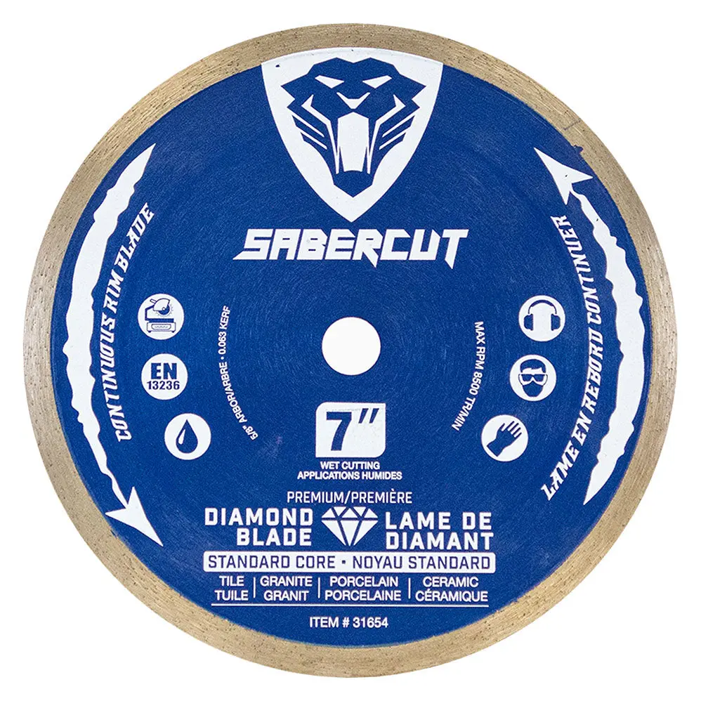 Sabercut 7 In. X 5/8 In. Silent Continuous Rim Tile, Porcelain & Granite Segmented Diamond Blade 1