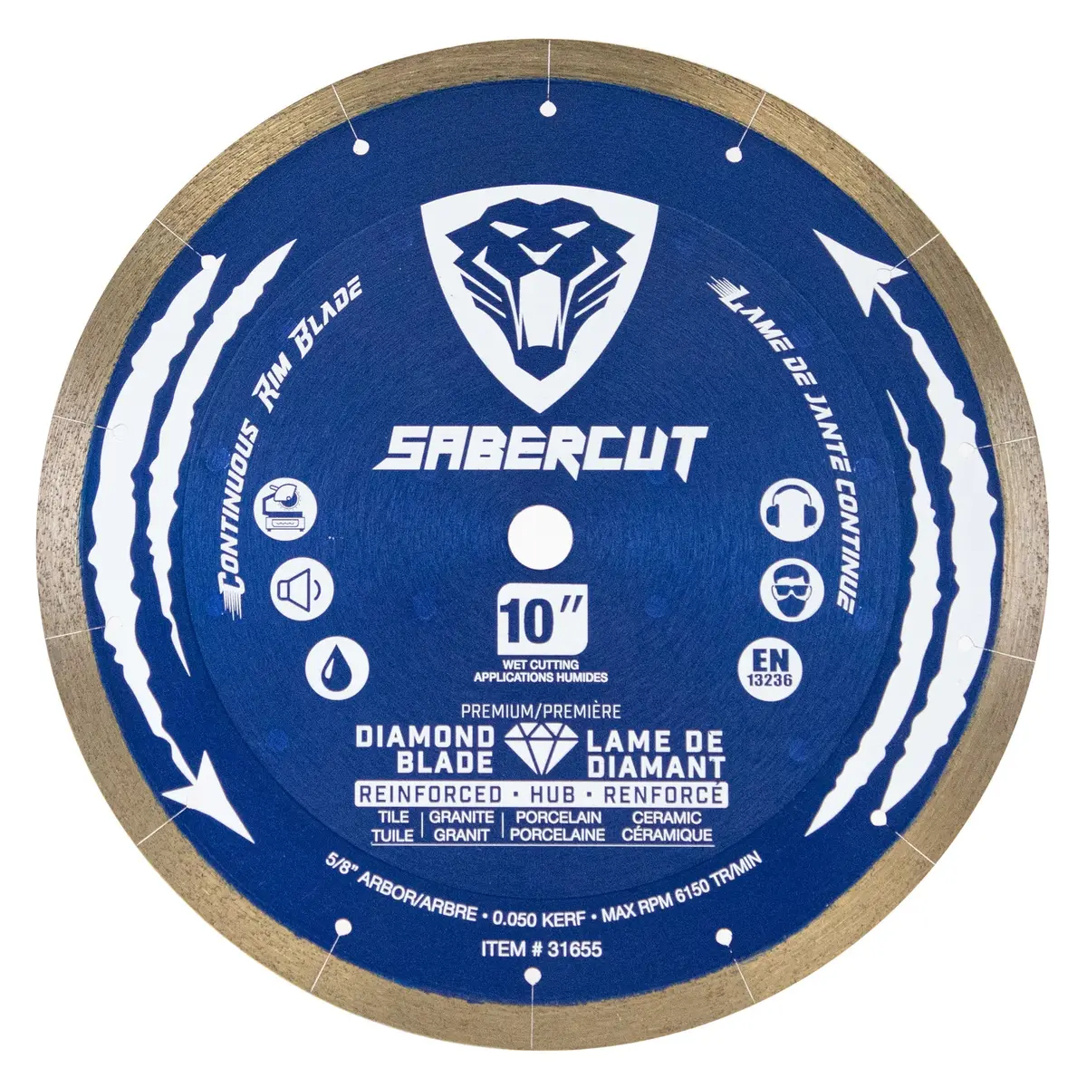 Sabercut 10 In. Silent Reinforced Hub Tile, Porcelain & Granite Segmented Diamond Blade 1